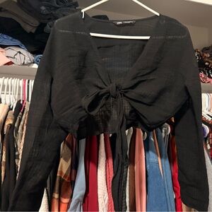 Zara Black Tie-Front Blouse
